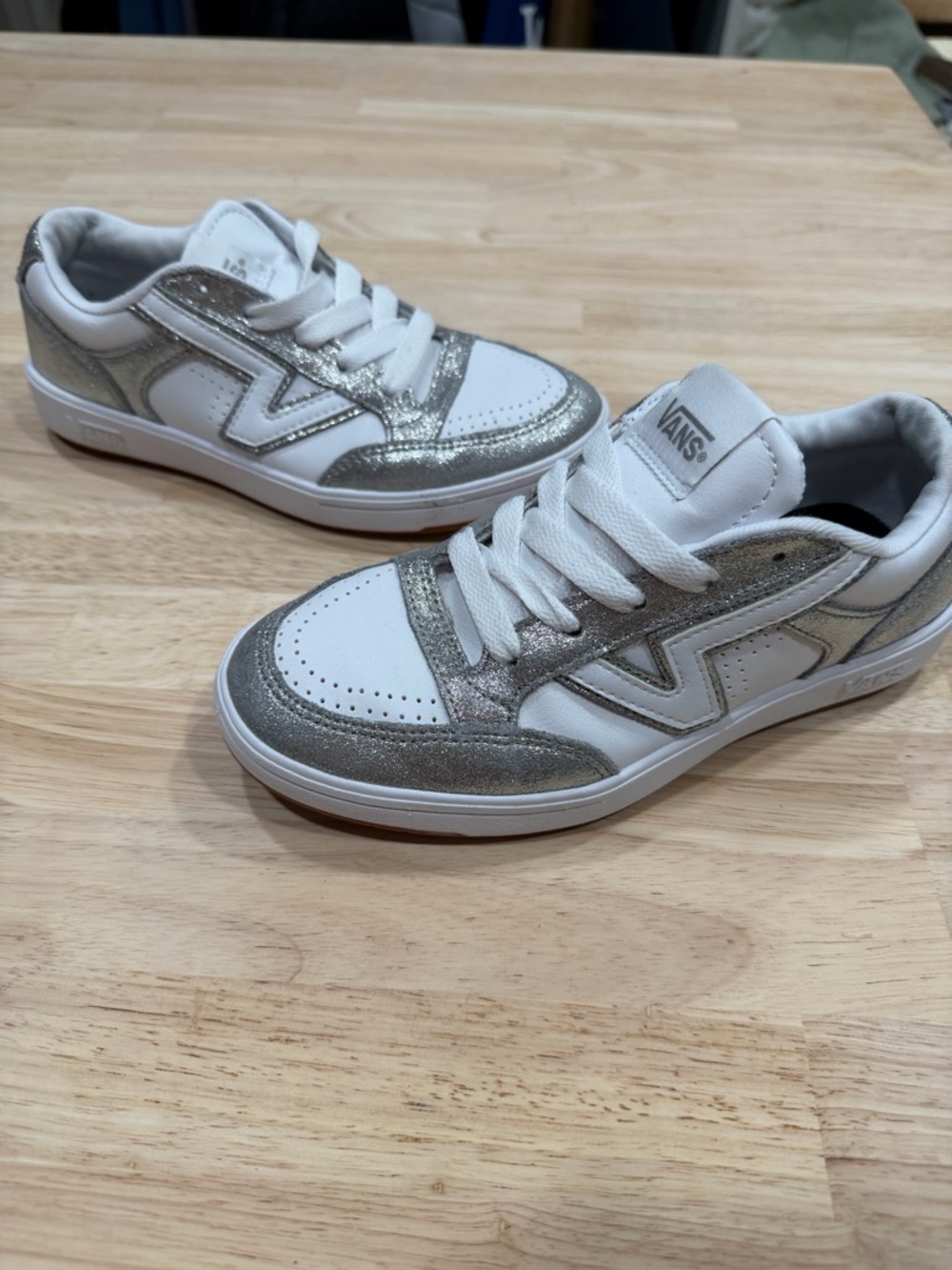 Vans White and Silver Low-Top Sneakers